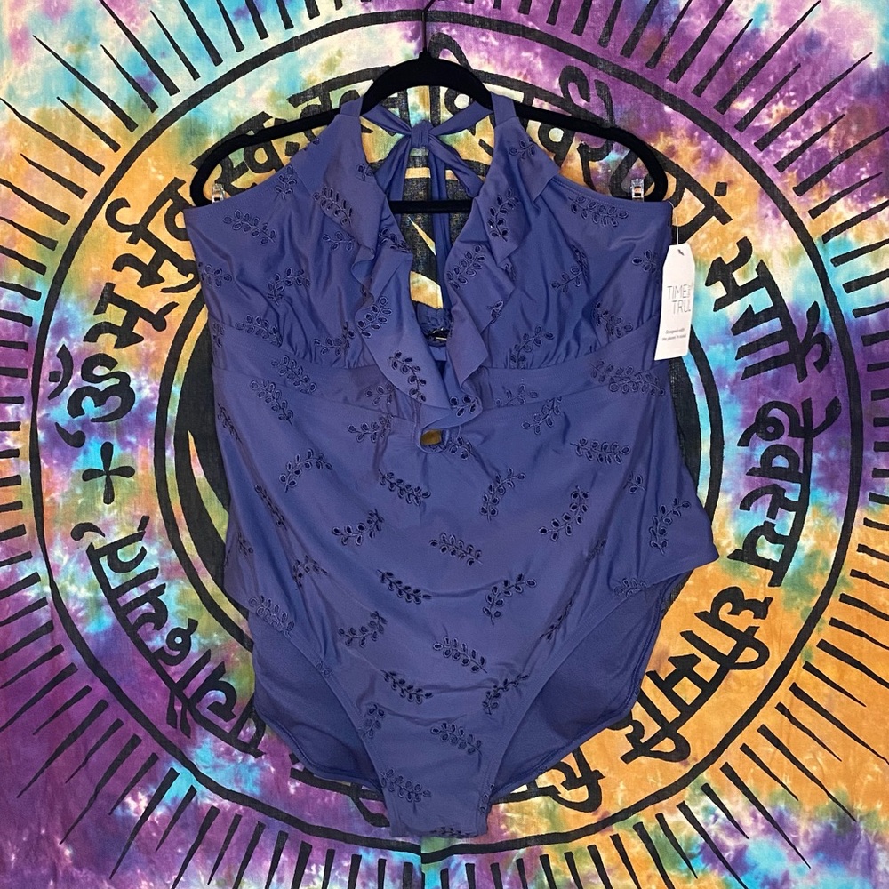 Time and Tru Royal Blue Ruffled One-Piece Swimsuit